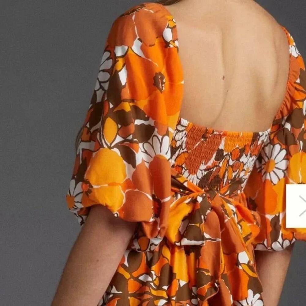 Revolve Faithfull The Brand Kiona Isola Floral Printed Dress Orange Sz 6 A004054 - Picture 4 of 13